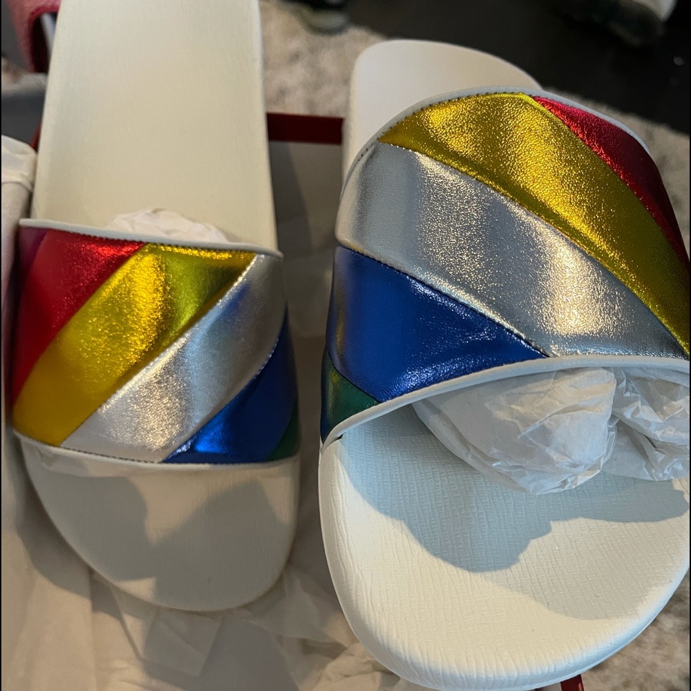 Ferragamo Groove Multicolor Metallic SlidesSize 11
